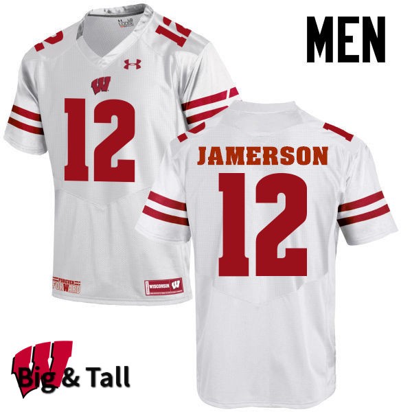 Wisconsin Badgers Men's #12 Natrell Jamerson NCAA Under Armour Authentic White Big & Tall College Stitched Football Jersey MP40Y05LH